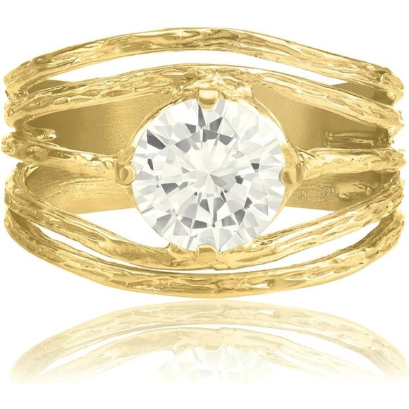 Women 14K Gold Over Sterling Silver Statement Rings With TCW Floating Cubic - Picture 3 of 8